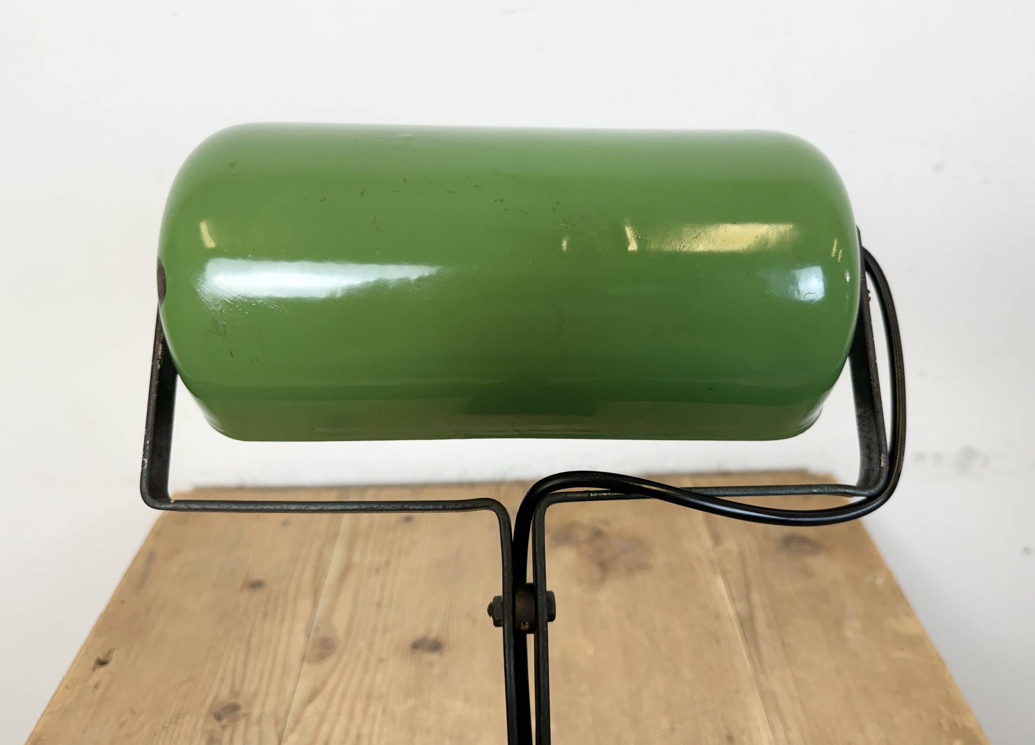 Vintage Green Enamel Bank Lamp, 1950s