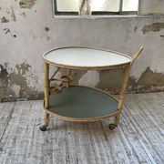 Desserte, table roulante en rotin années 60