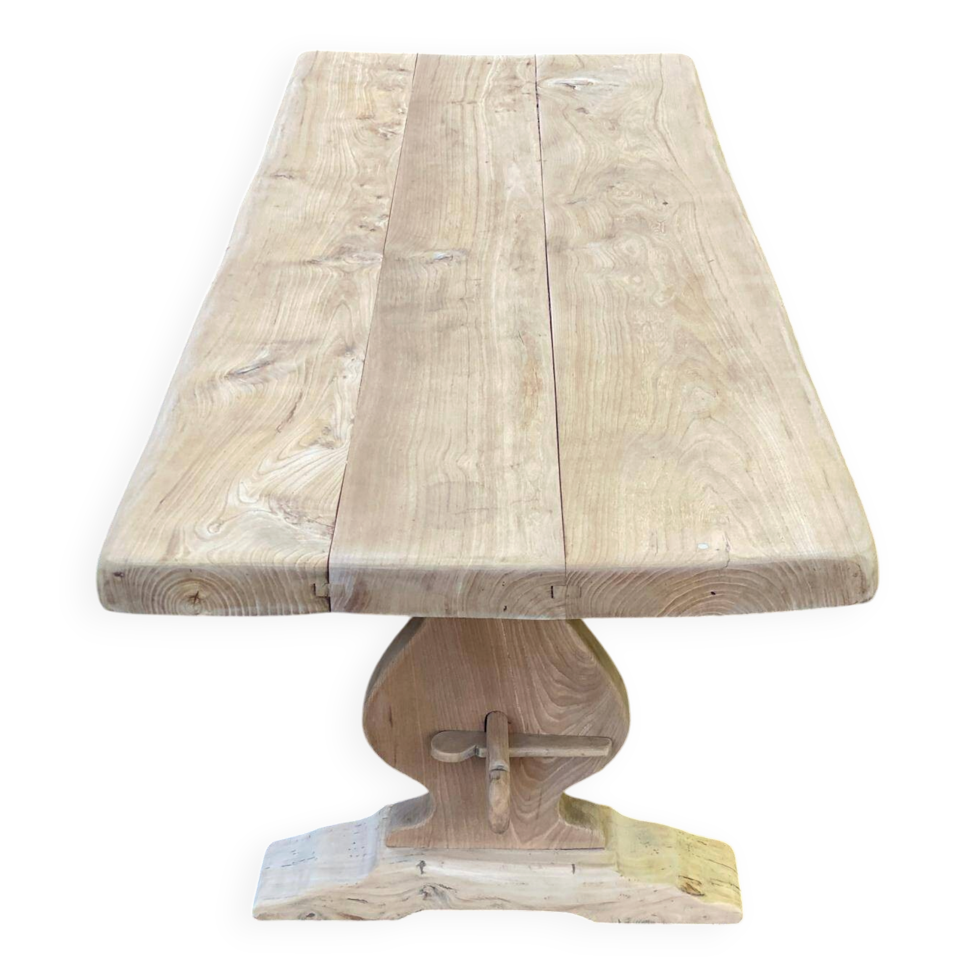Grande table de monastère étroite décapée en chêne massif brut 200cm