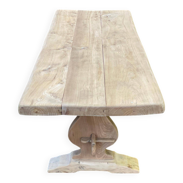 Large narrow stripped monastery table in raw solid oak 200cm