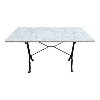 Marble bistro table, cast iron base signed Godin, L 120 cm, made in France!