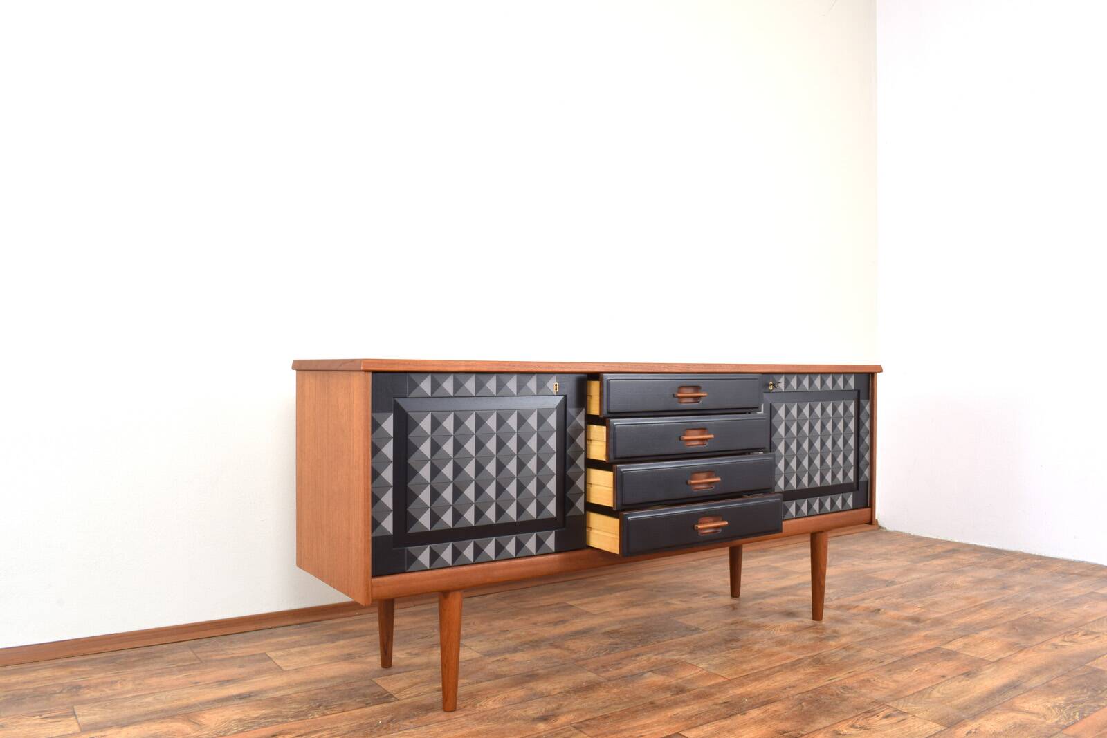 Mid-Century Op-Art Hand-Painted Teak Sideboard by Gustav Bahus, 1960s