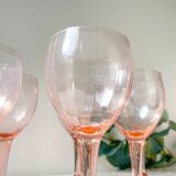 7 vintage pink faceted glass water glasses from the 1950s
