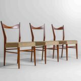Set of slender mid-century dining chairs with finely curved backs, 1960s