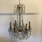 Bronze chandelier with 6 light arms and pendants
