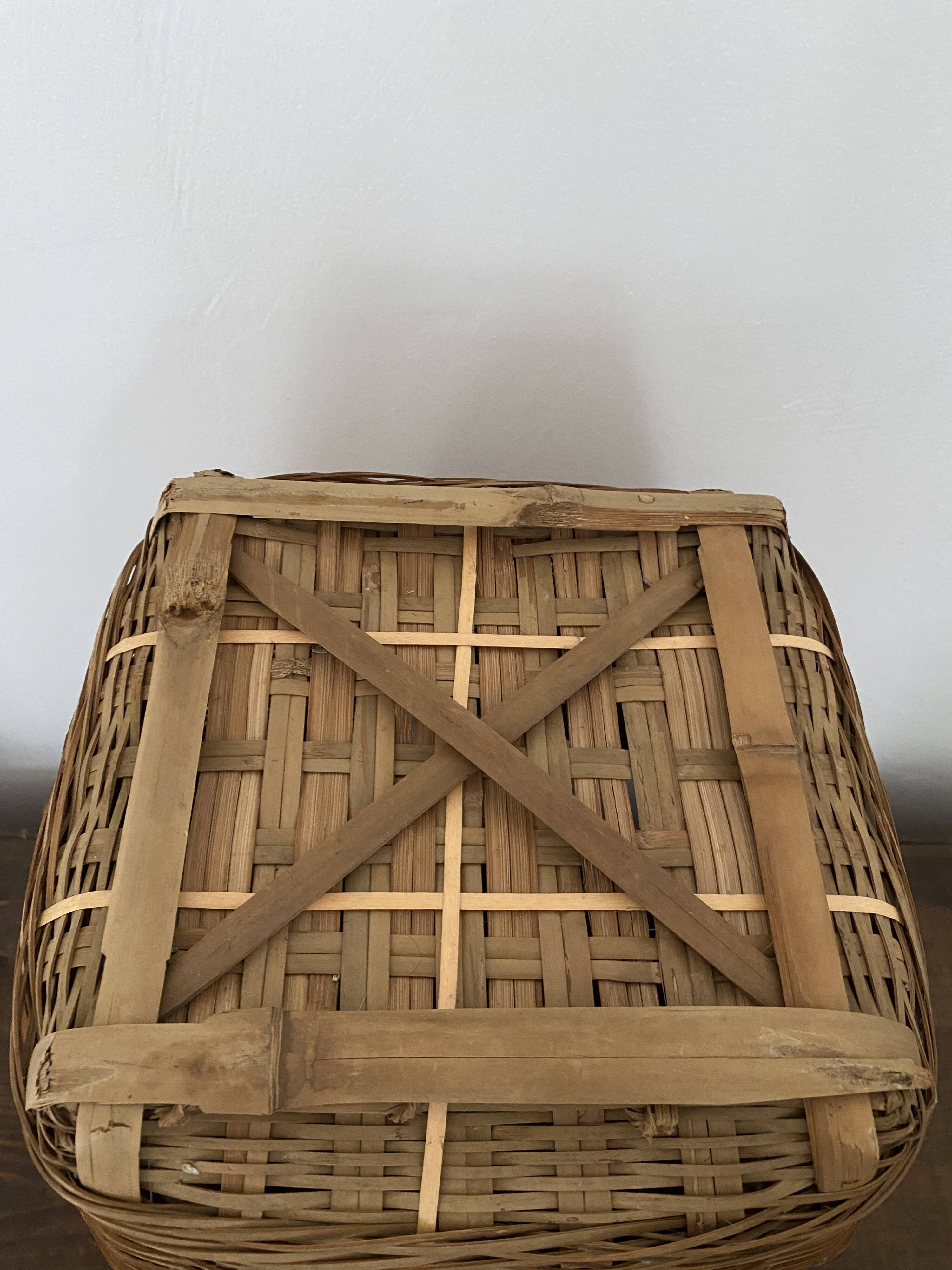 Basket, vintage bamboo laundry basket, toy basket, storage basket