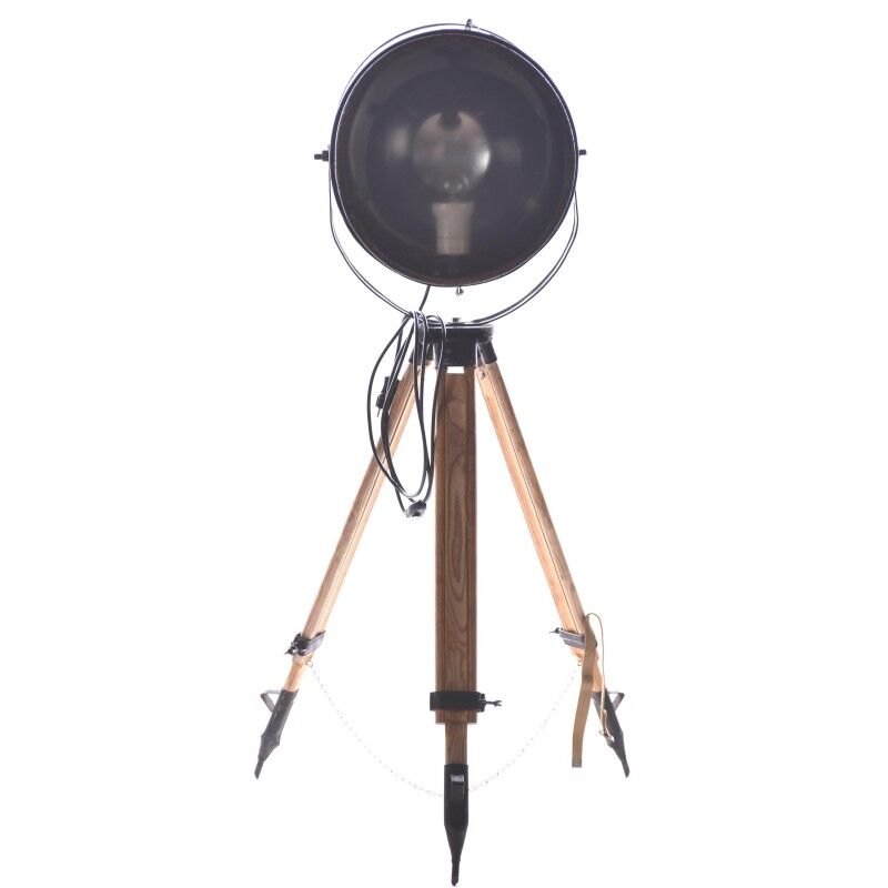 Old industrial spot on wooden tripod | vintage spot on 3 leg | tripod floor lamp