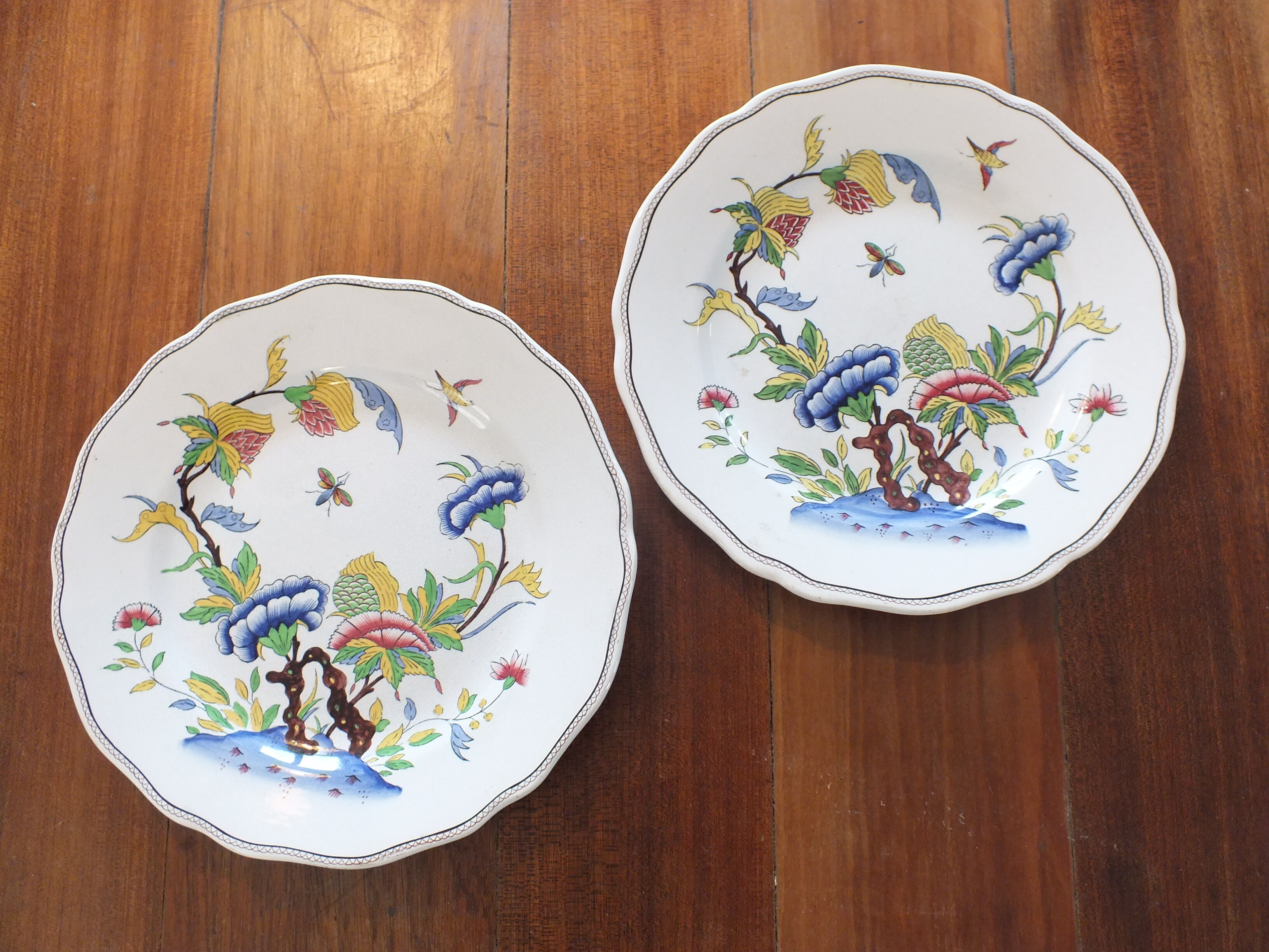Pair of flat plates Sarreguemines decor Rouen