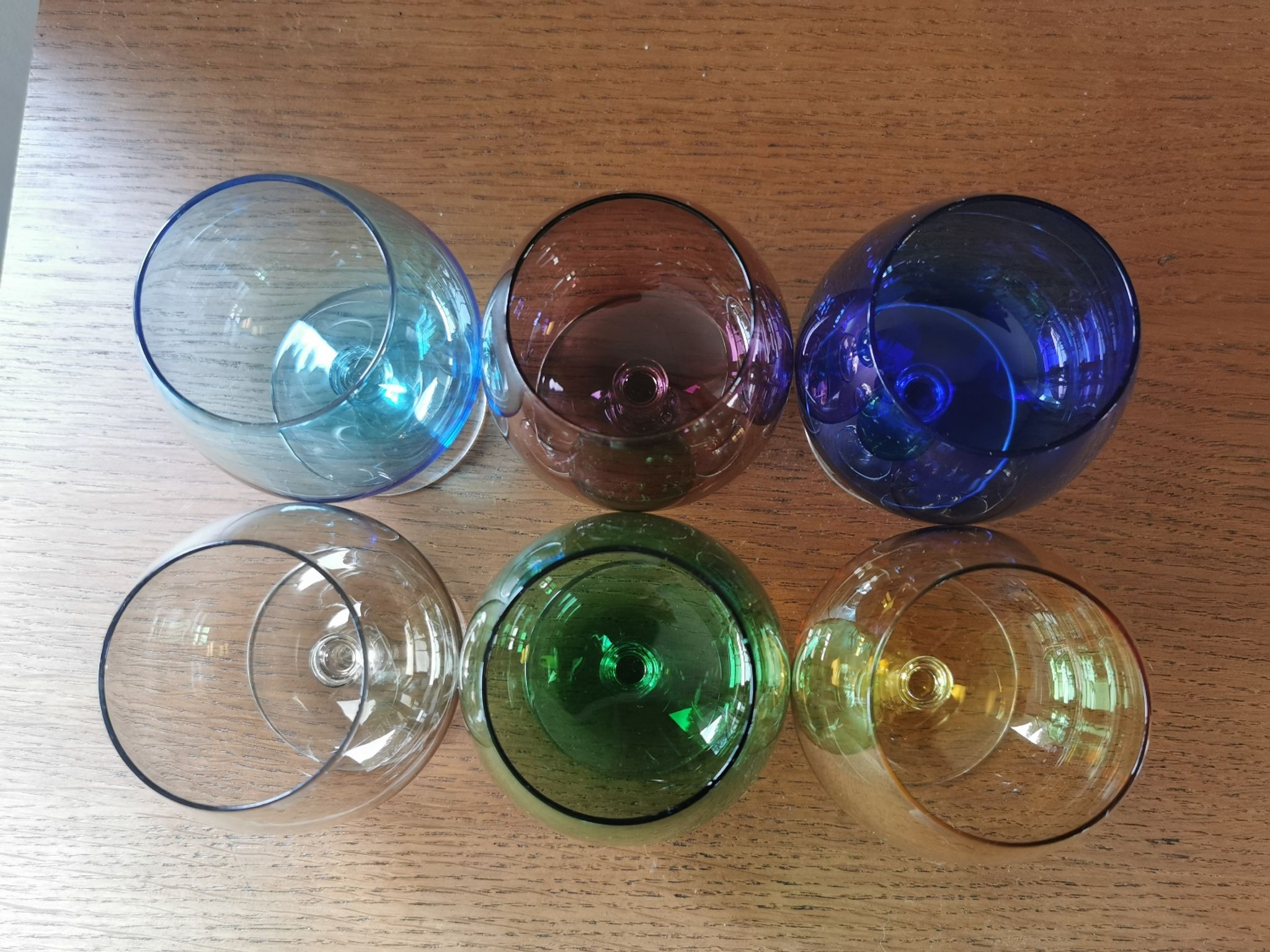 Set of 6 vintage multicoloured stemmed glasses