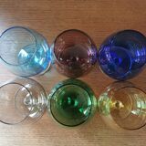 Suite of 6 multicolored vintage stemmed glasses