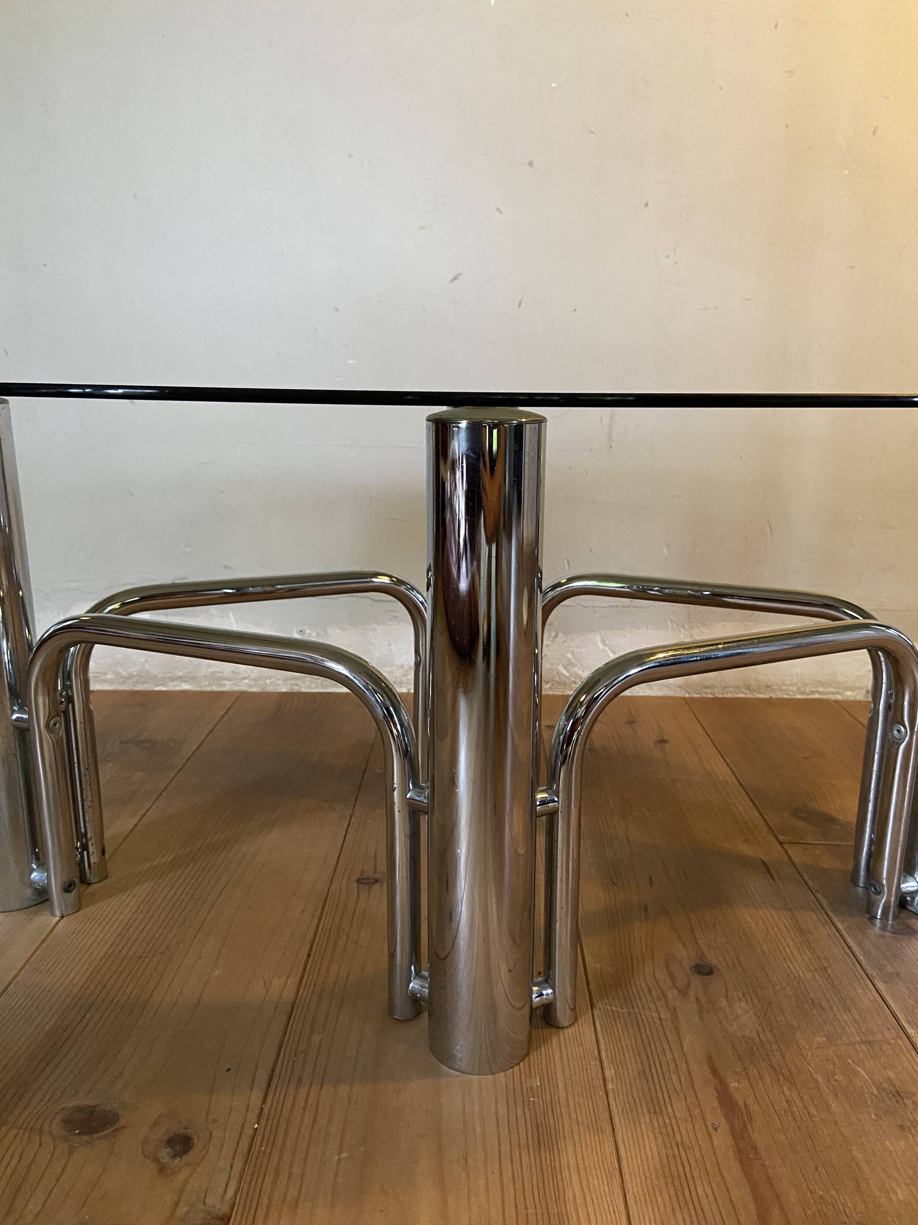 70s chrome and oval smoked glass coffee table