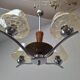 1960s Napako Mid-Century Modern Czech Four-Arm Glass Wood Chrome Chandelier