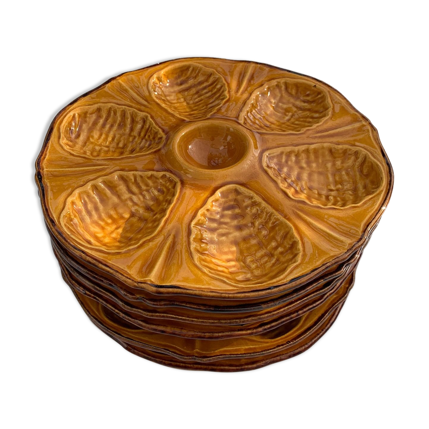 6 oyster plates ceramic glazed vintage