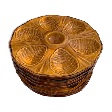 6 assiettes à huître barbotine céramique émaillée vintage