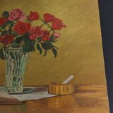 Oil on cardboard table bouquet of flowers