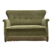 Canapé 2 places danois des années 1970, velours de mobilier vert clair.