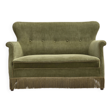 1970s, Danish 2-seater sofa, light green furniture velour.