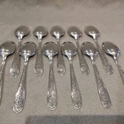 11 silver-plated soup spoons by Christofle Villeroy & Boch, striped