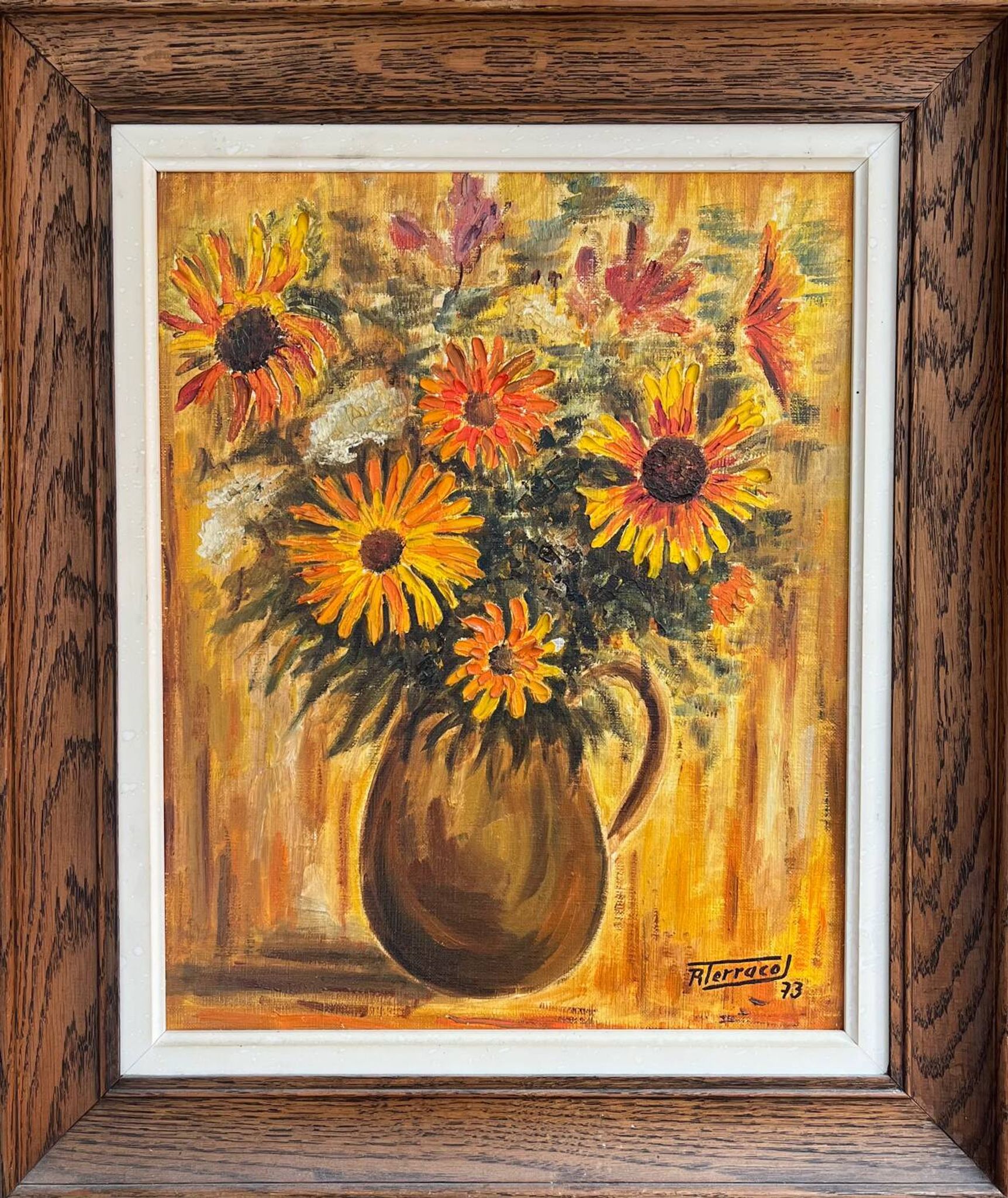 Tableau : huile sur toile - nature morte au bouquet de fleurs