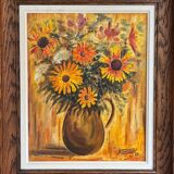 Painting: oil on canvas - still life with bouquet of flowers