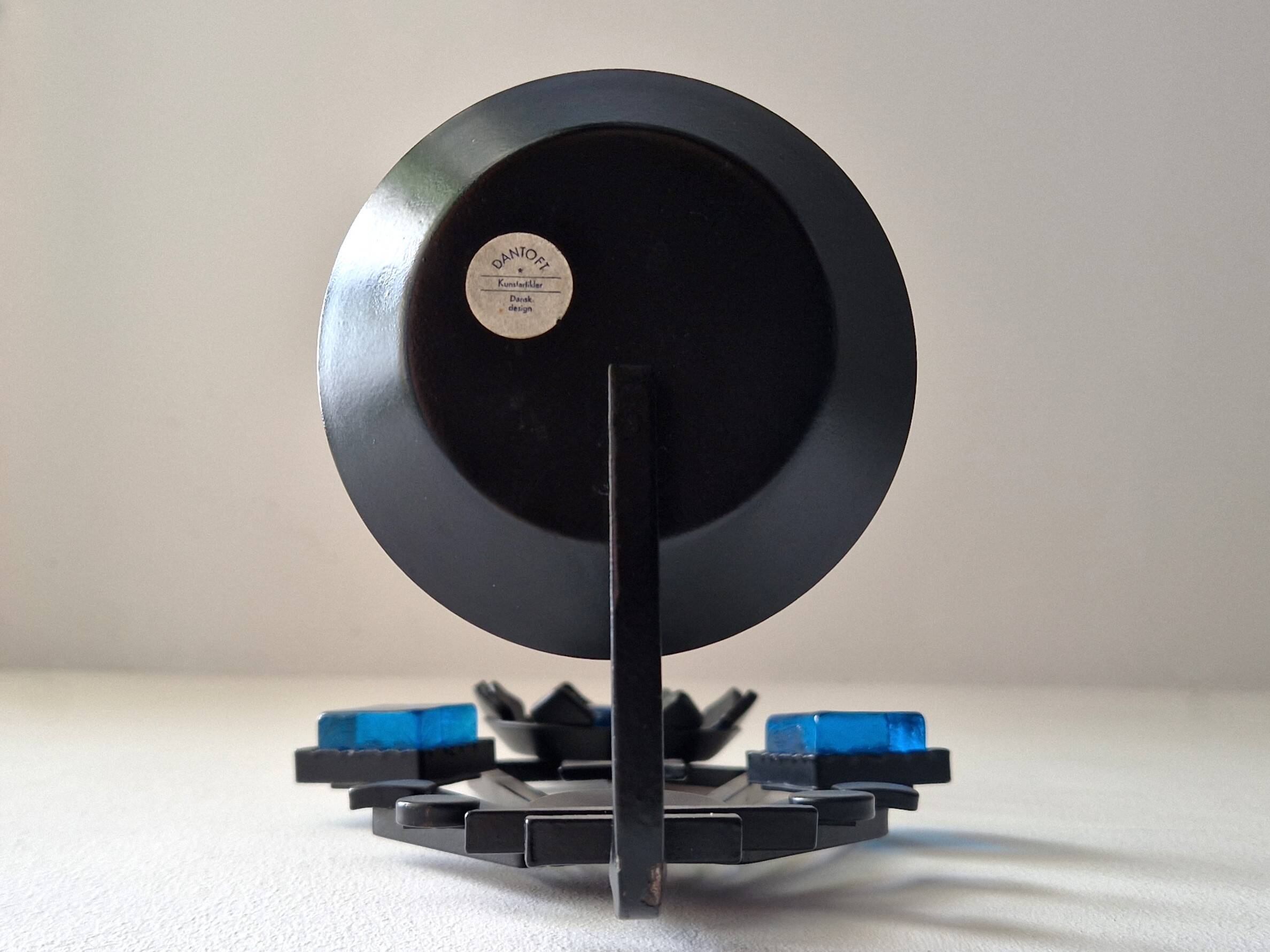 Sculptural Iron and blue glass candle sconce for Dantoft, Denmark 1960's/1970's