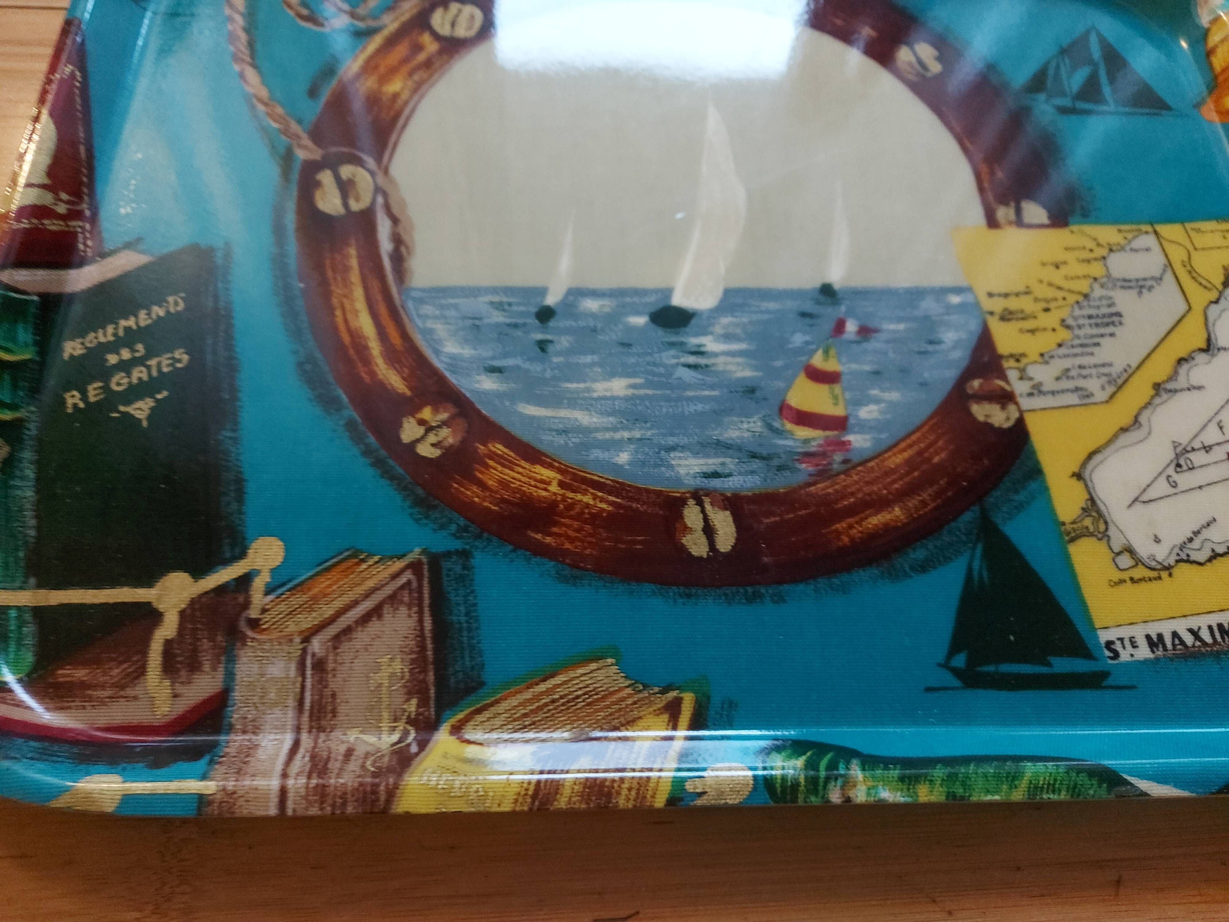 Vintage tray 60's S fiberglass, regatta Saint Tropez, Sainte Maxime