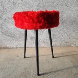 Tripod stool with vintage red moumoute seat
