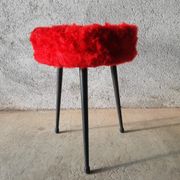 Tripod stool with vintage red moumoute seat