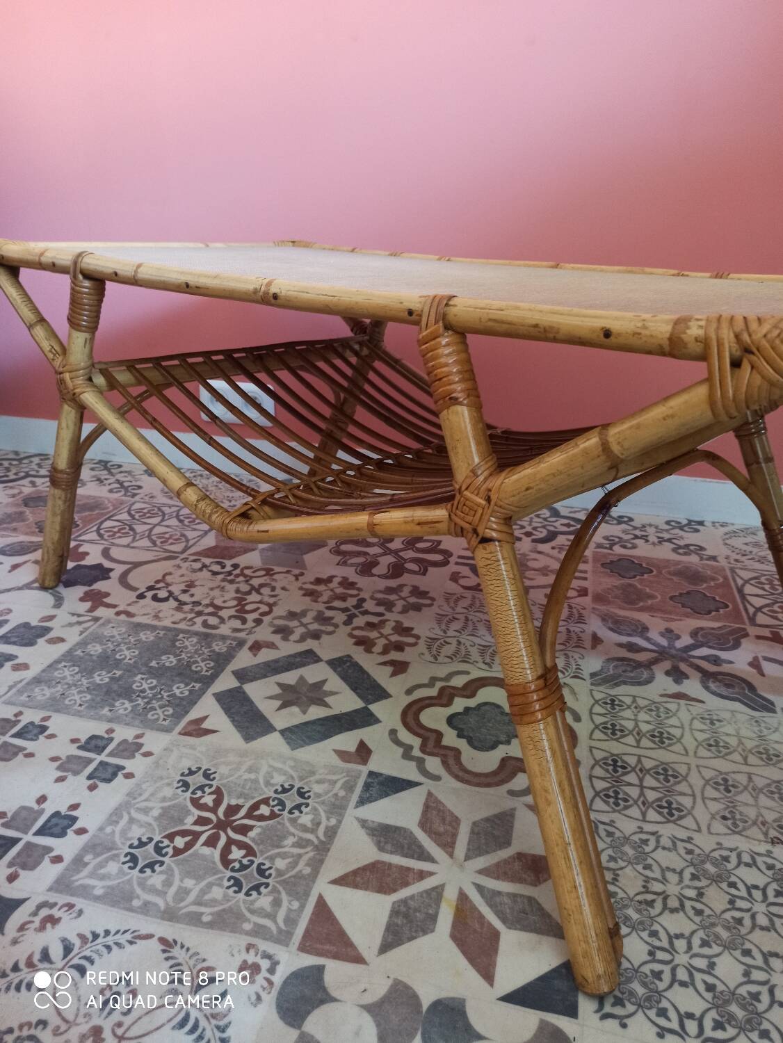 Table basse vintage en rotin