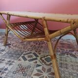 Table basse vintage en rotin