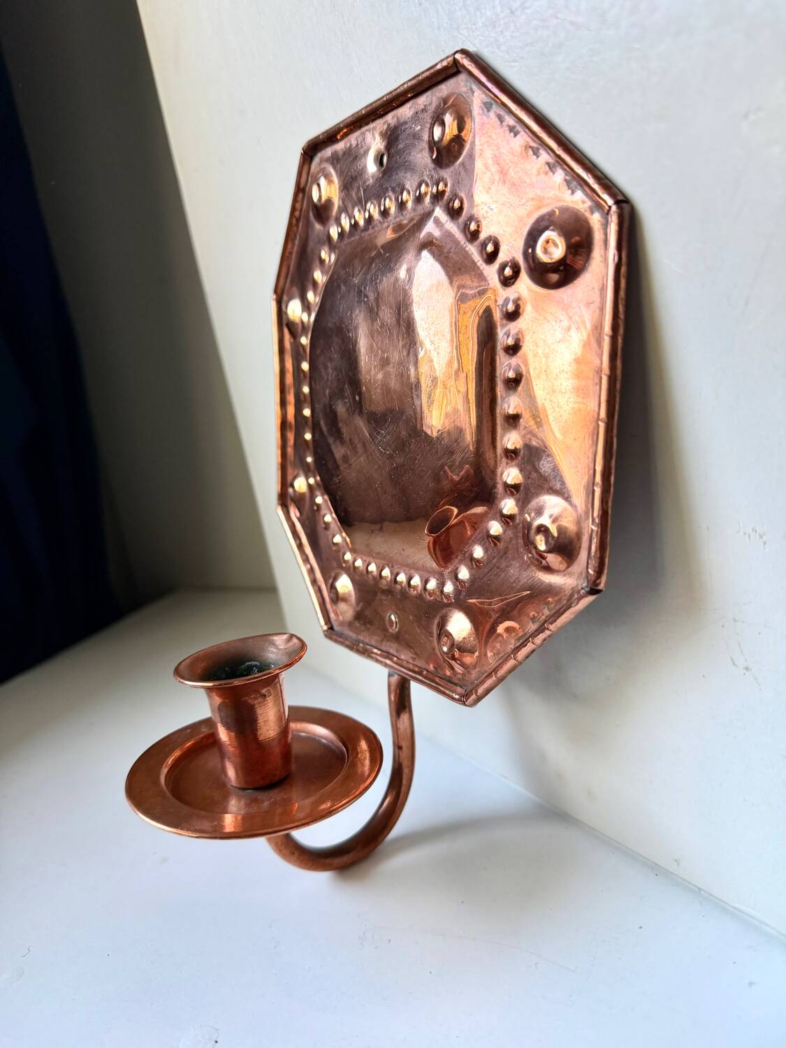 Scandinavian Antique Wall Candle Holder Sconce in Copper