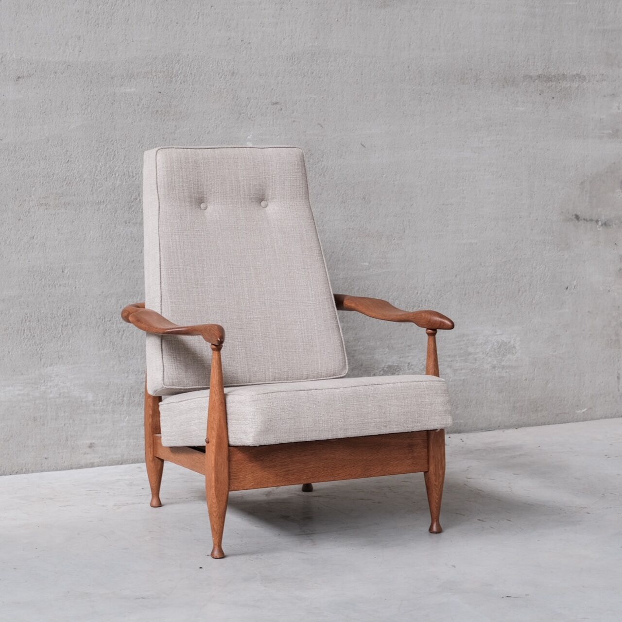 Guillerme et Chambron Oak Mid-Century French Upholstered Armchair