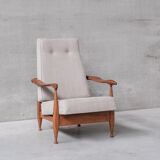 Guillerme et Chambron Oak Mid-Century French Upholstered Armchair
