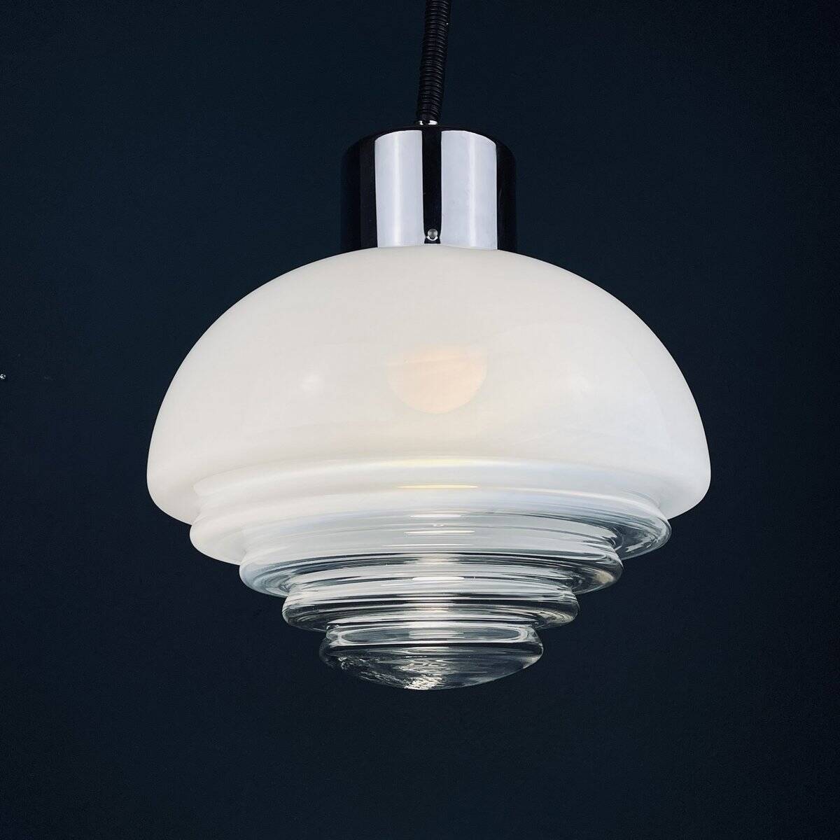 White mid-century Italian pendant lamp by Mazzega, 1970s.