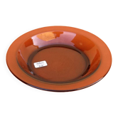 1970s Serving dish Tempered glass smoked brown color Vereco Made in France