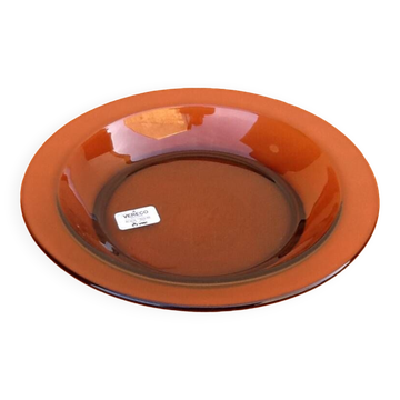 1970s Serving dish Tempered glass smoked brown color Vereco Made in France