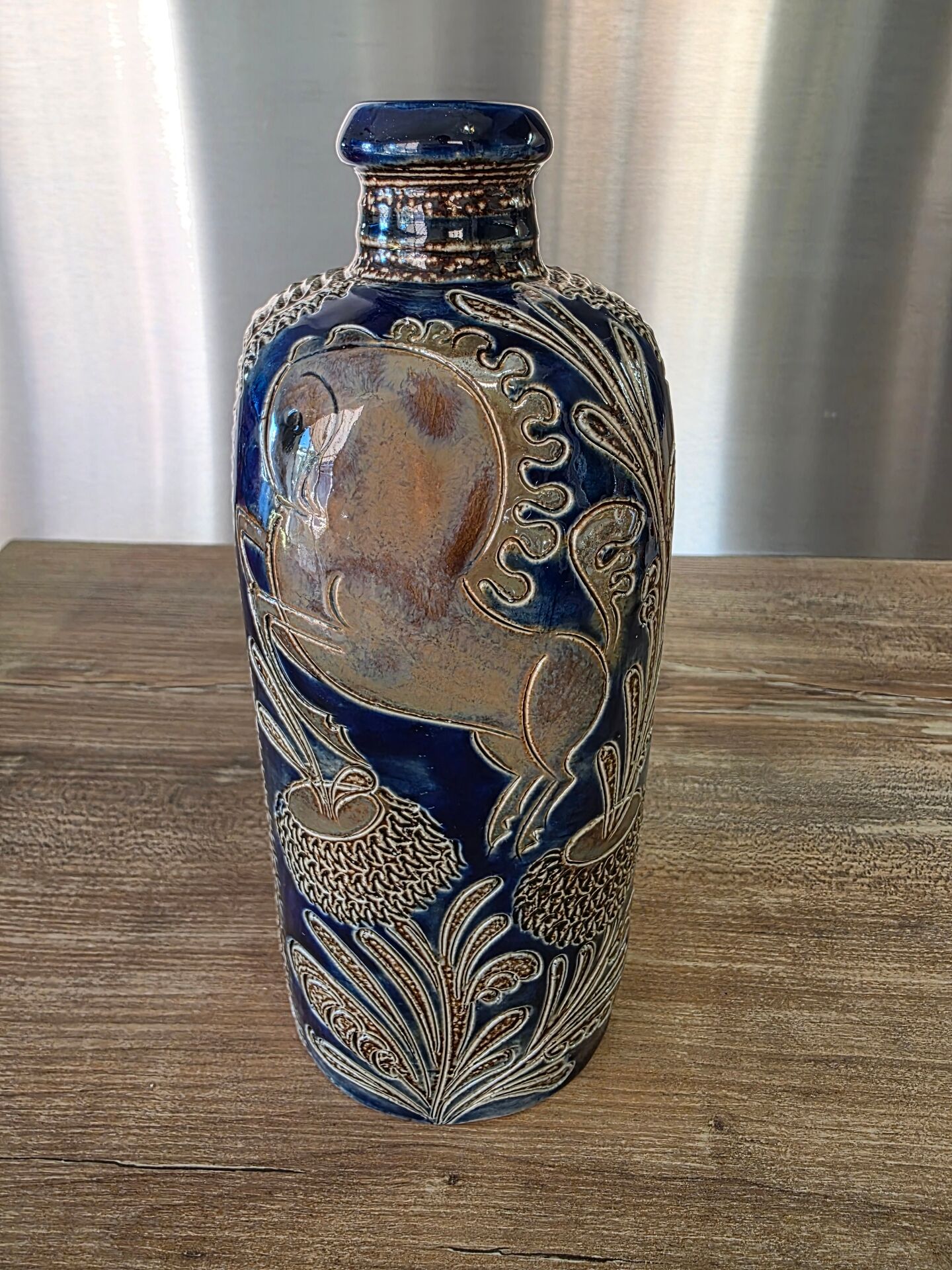 Cobalt blue vintage salt-glazed stoneware soliflore vase West Germany