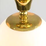 Vintage Golden & Opaline Glass 5-Arm Chandelier, 70s