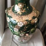 Large asian porcelain vase of green color and dore geisha pattern
