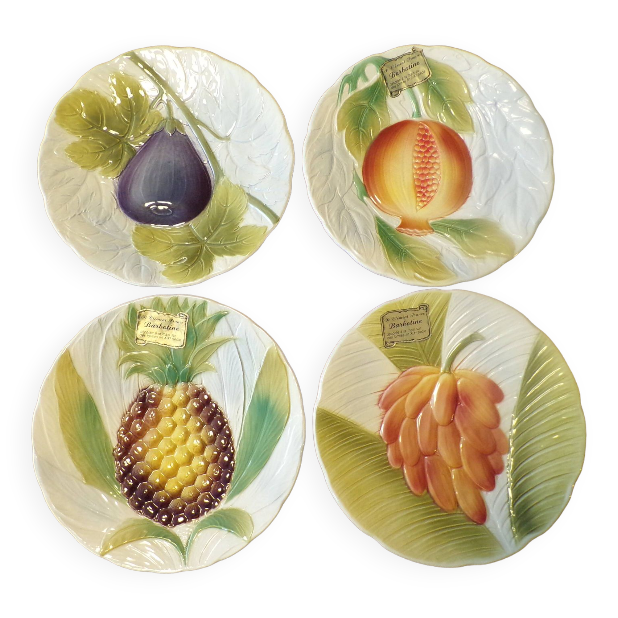 Lot 4 assiettes barbotine st clément fruits