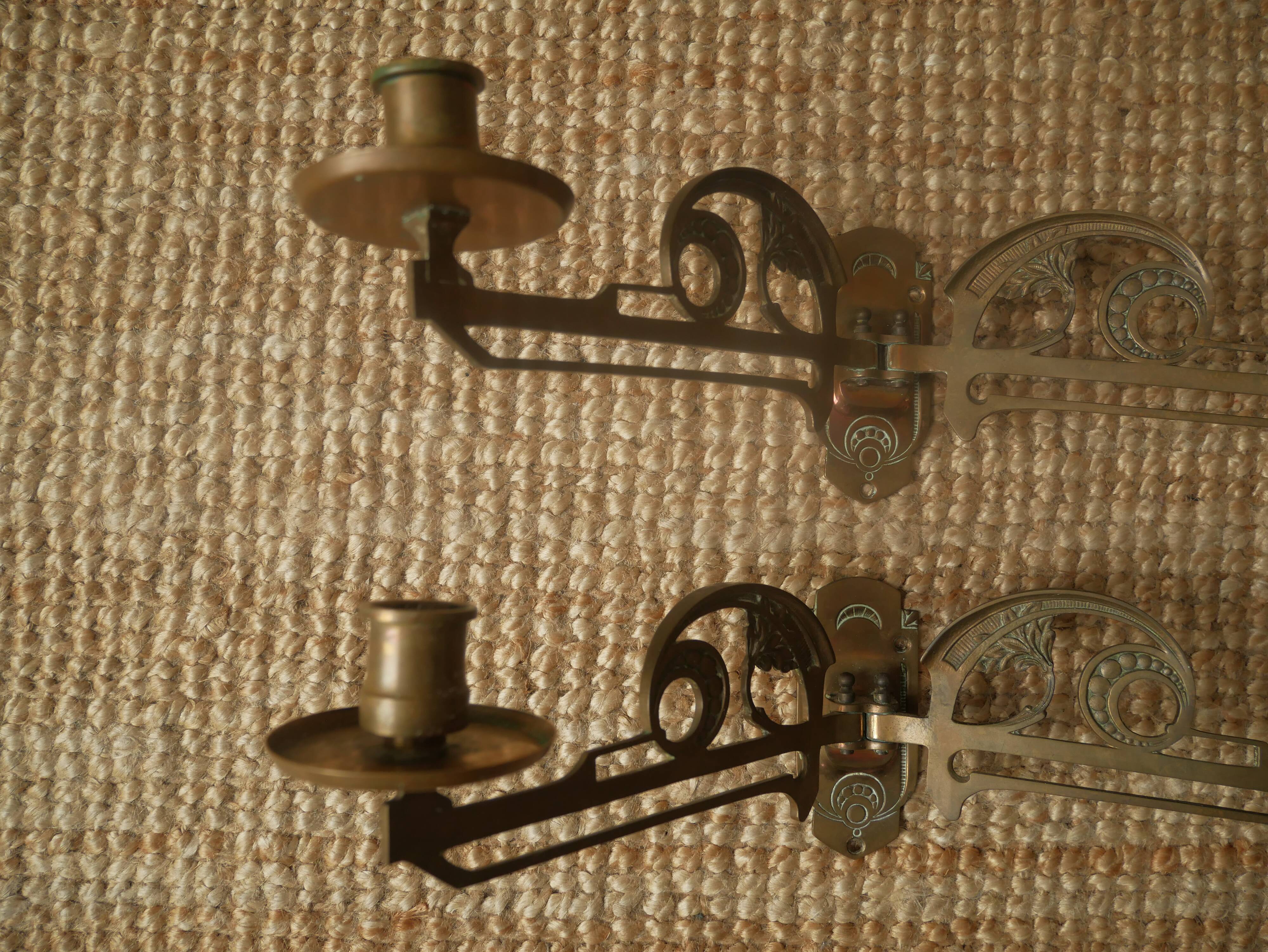 Pair of art nouveau brass wall candlesticks copper-plated metal candelabra candlesticks wall decoration