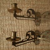 Paire bougeoirs muraux en laiton art nouveau chandeliers candélabre métal cuivré décoration murale