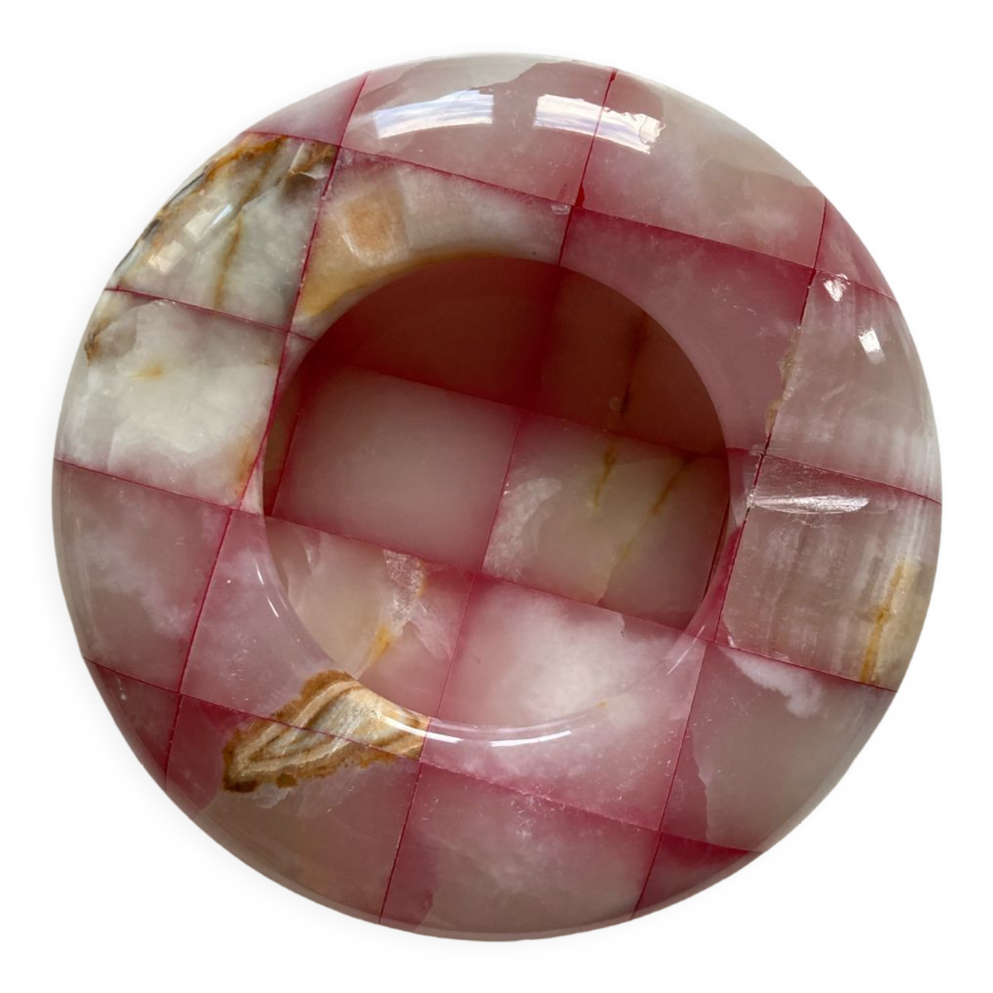 Ashtray with pink and white onyx checkerboard