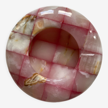 Ashtray with pink and white onyx checkerboard