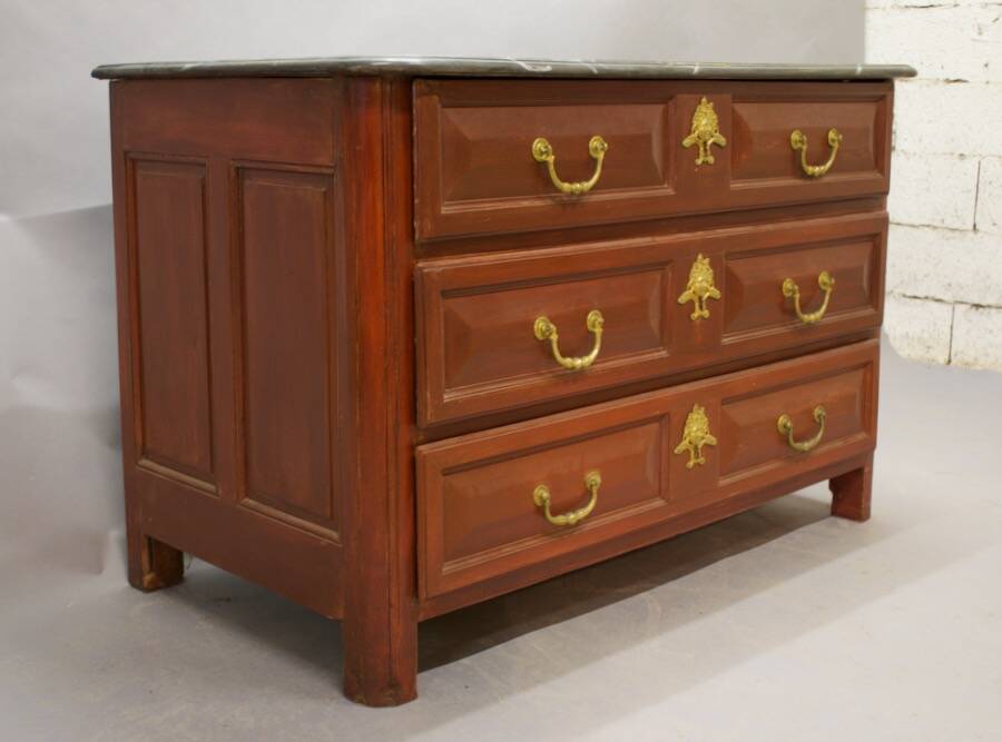 Painted Louis XIV commode with faux marble top.