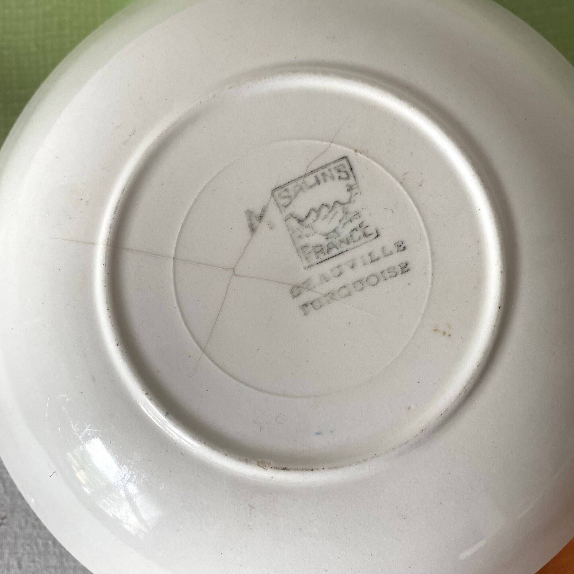 Salins France colored soup plates, Deauville model, 50s-60s