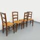 Set of 4 vintage brutalist chairs in wood and straw from the 1960s.