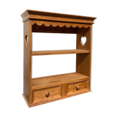 Wall shelf in raw wood with drawers and openwork hearts