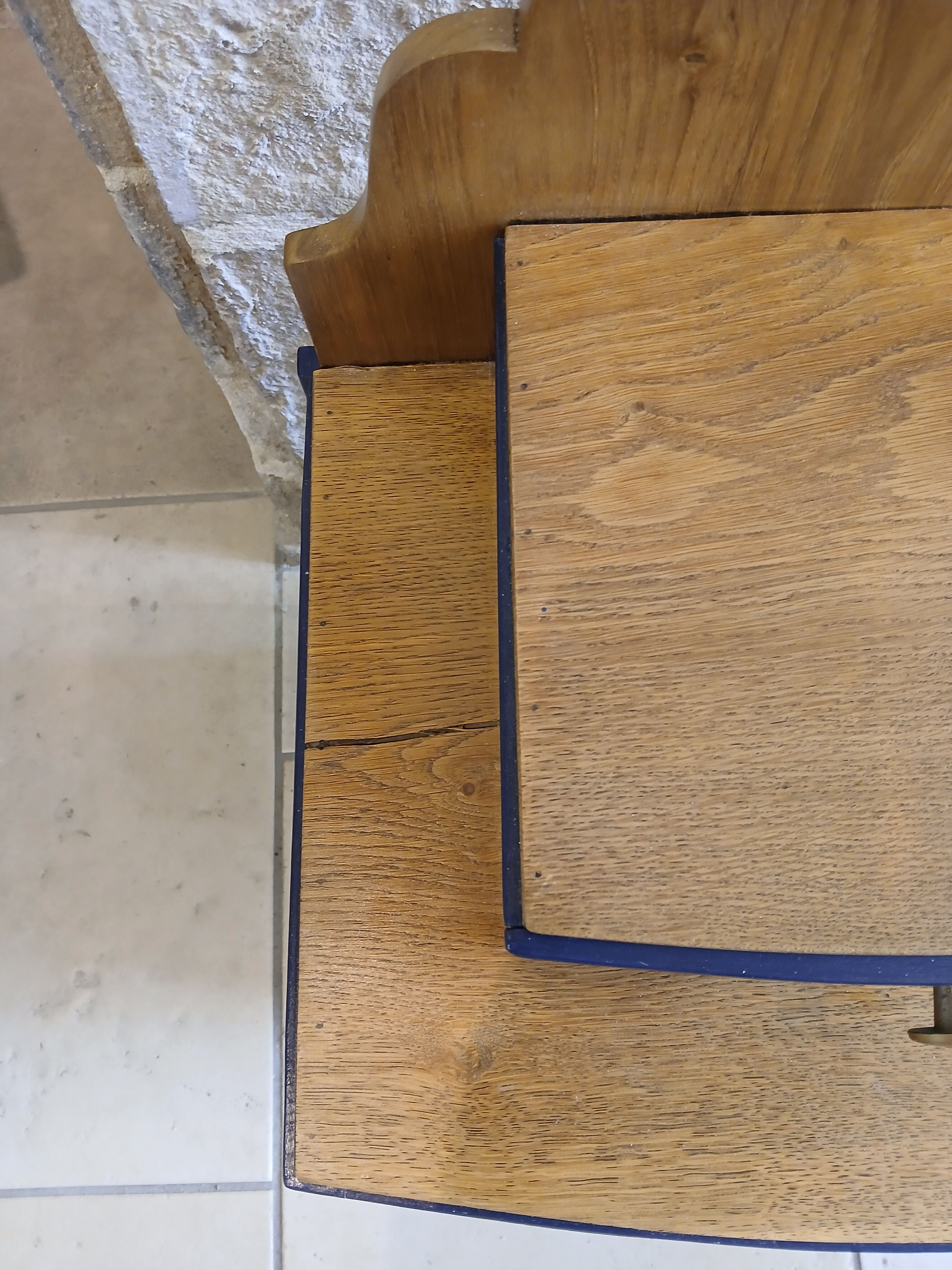 deep blue and wood refurbished bedside table