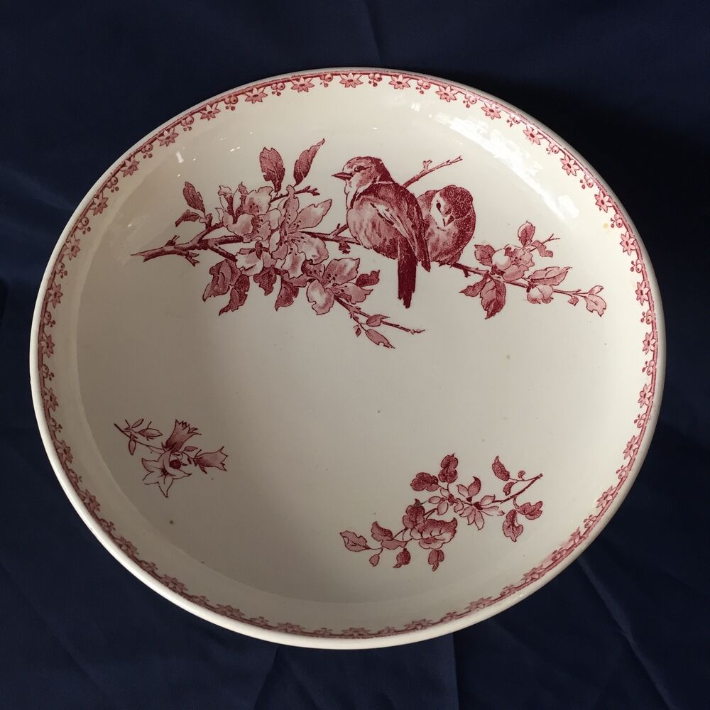 Earthenware fruit cup of Sarreguemines Favori model birds and flowers